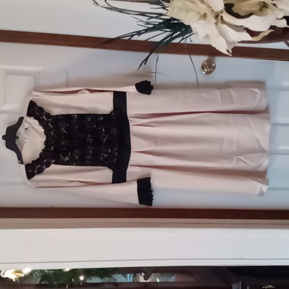 Dainty Jewell's Pink satin dress with black lace 2x